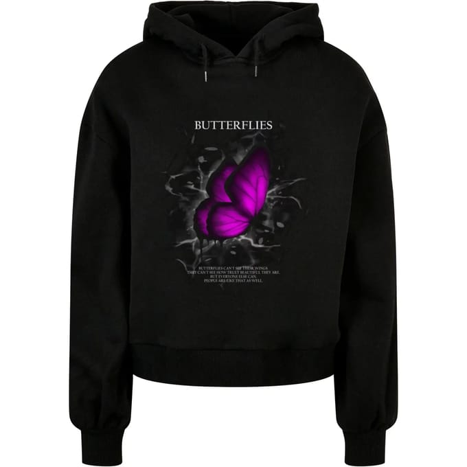 Dames Hoodie Oversized Merchcode Butterflies Organic