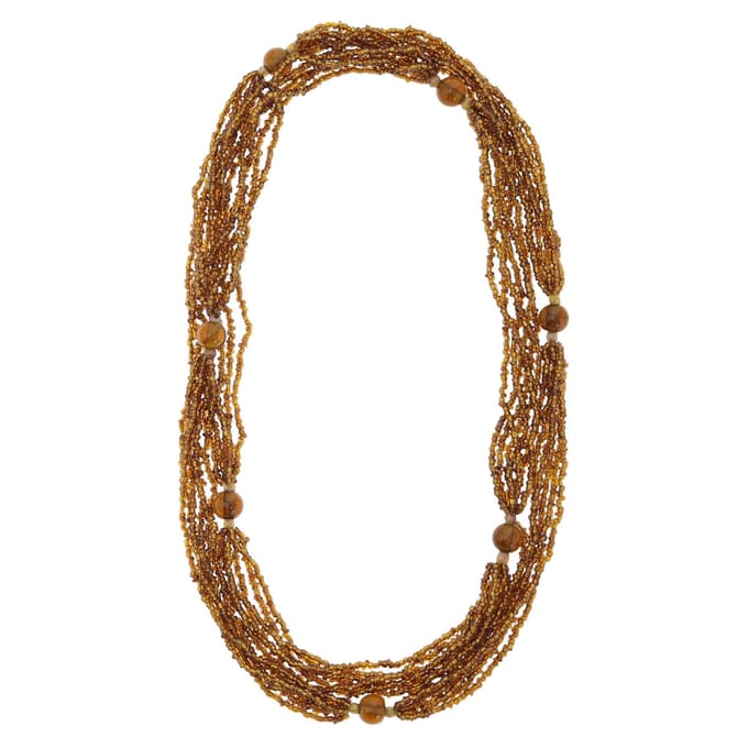 Behave – Lange kralenketting bruin – 120 cm boho look glaskralen