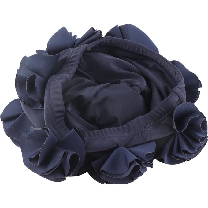 Dames Kinderen Retro Bloemenmode Elastische Zwemhoed Lang Haar Zwem Badmuts Dark Blue
