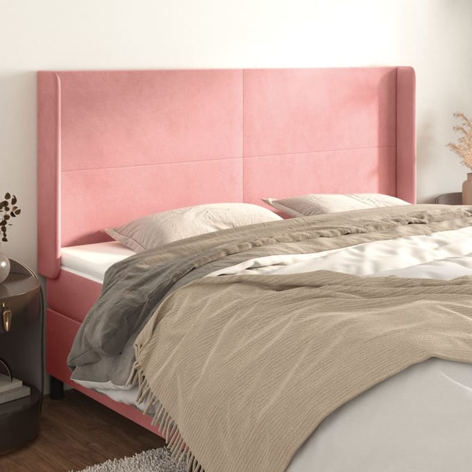 vidaXL - Hoofdbord - met - randen - 203x16x118/128 - cm - fluweel - roze
