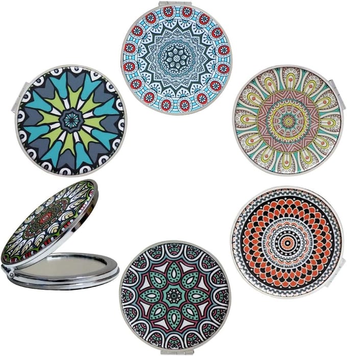 Set van 6 Compacte Rechthoekige Make-up Spiegels met Mandala Ontwerp - Inzichtig en Vergroot