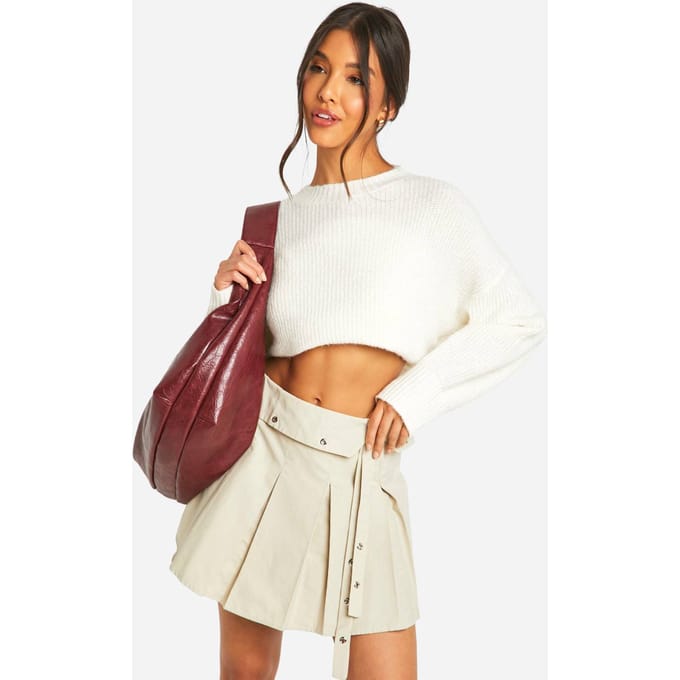 boohoo Dames Geweven Tennis Mini Skort | Stone | Maat: 6
