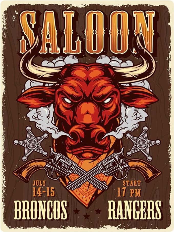 Signs USA - retro wandbord - dibond - Saloon Bull - 33 x 44 cm