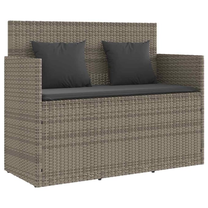 vidaXL Tuinbank met kussens poly rattan grijs