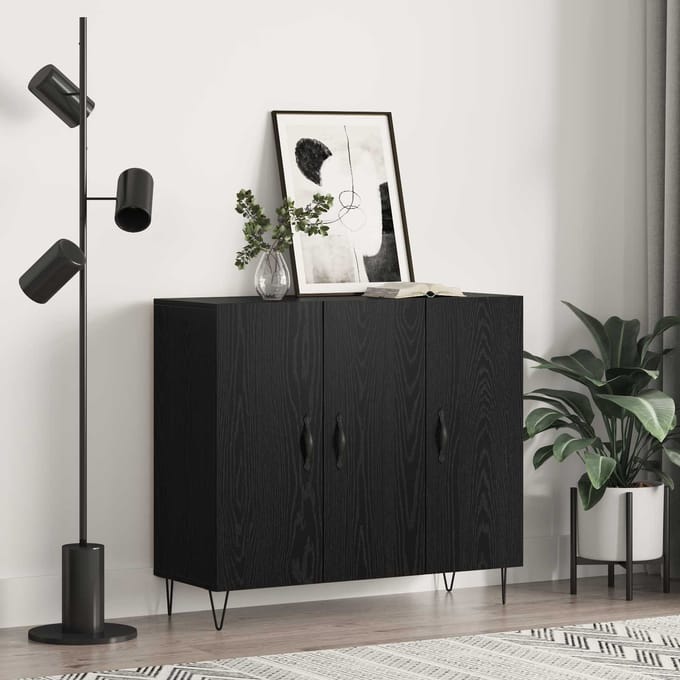 vidaXL - Dressoir - Zwart - Eiken - 90 - x - 32,5 - x - 80 - cm - Bewerkt - hout