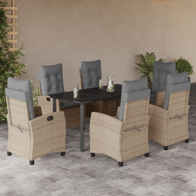 vidaXL - 7-delige - Tuinset - met - kussens - poly - rattan - gemengd - beige