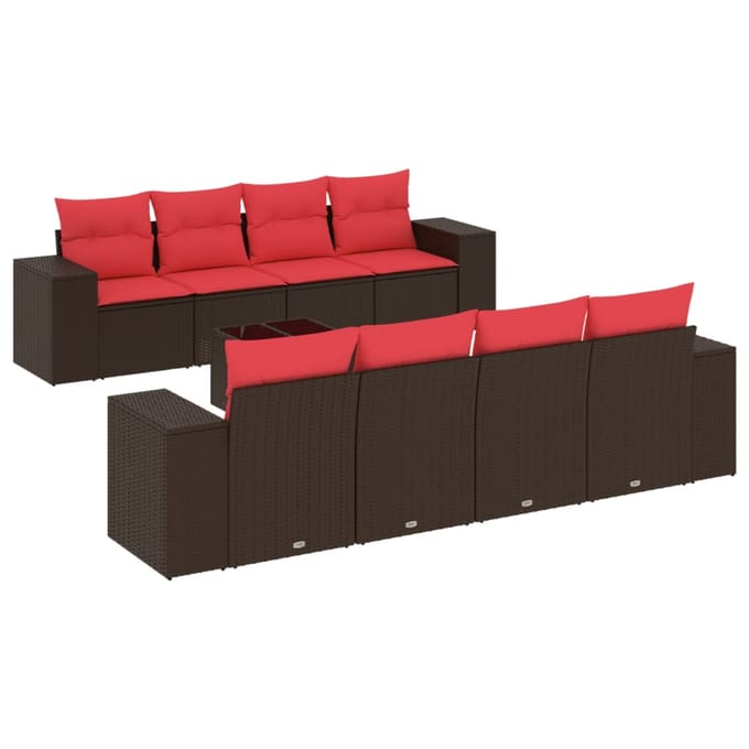 vidaXL - 9-delige - tuinbankset - met - kussens, - bruin - polyrotan