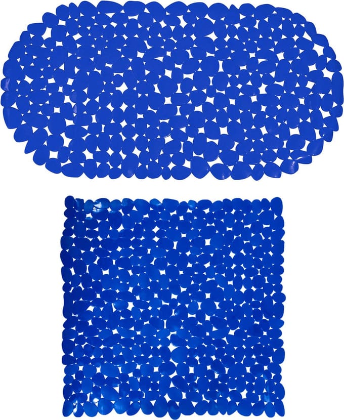MSV Douche/bad anti-slip matten set badkamer - pvc - 2x stuks - donkerblauw - 2 formaten