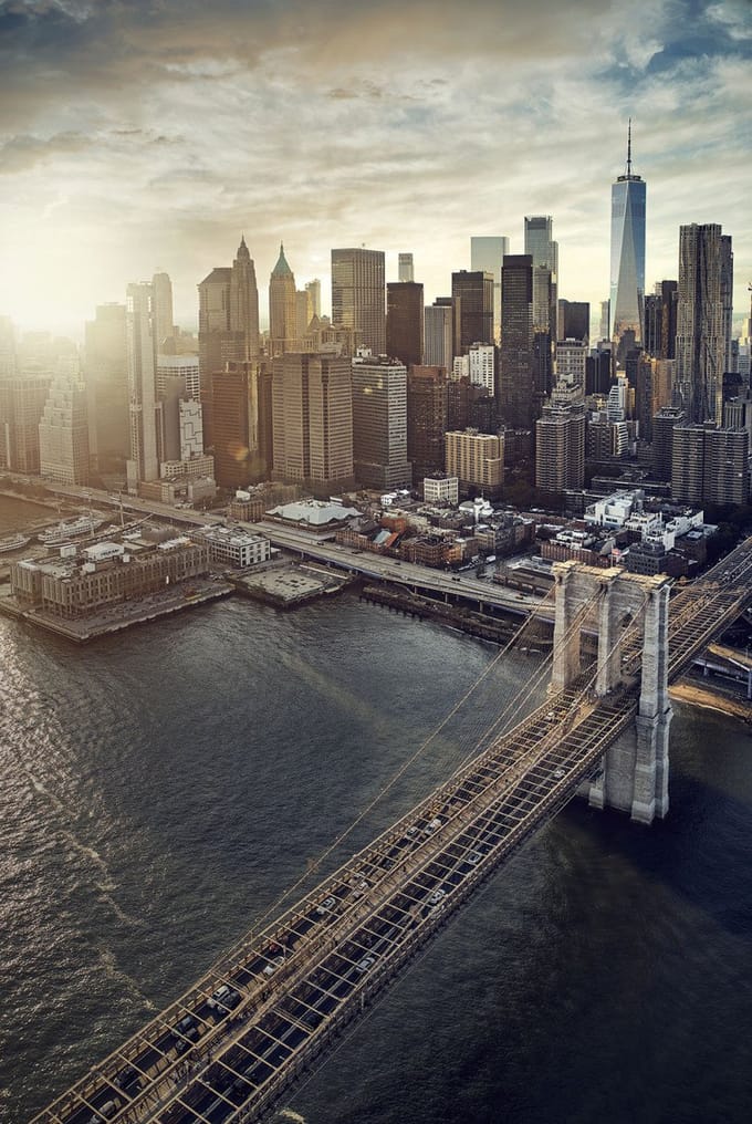 Glasschilderij - Brooklyn Bridge - 80x120cm