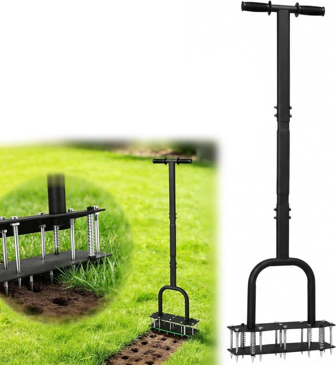 Gazonventilator - Gazonbeluchter - Gazononderhoud - Met opbergbakje - 42x28x6cm - Grijs