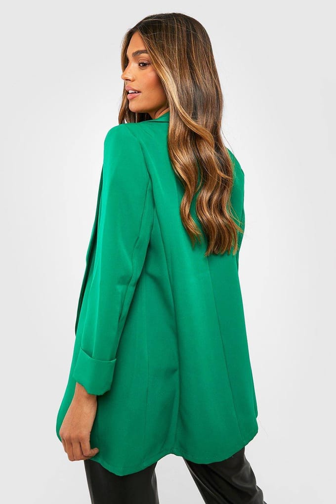 Dames Boohoo Basics Geweven Turn Cuff Relaxed Fit Blazer | Bright Green | Maat: 8