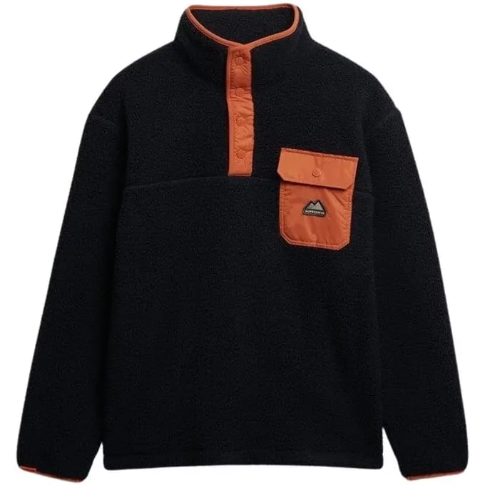 Superdry - Fuji-fleecetrui met halve drukknoopsluiting - Heren - Truien