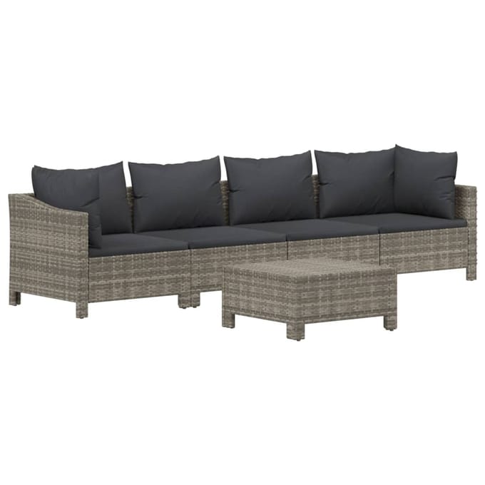 vidaXL - 5-delige - Loungeset - met - kussens - poly - rattan - grijs
