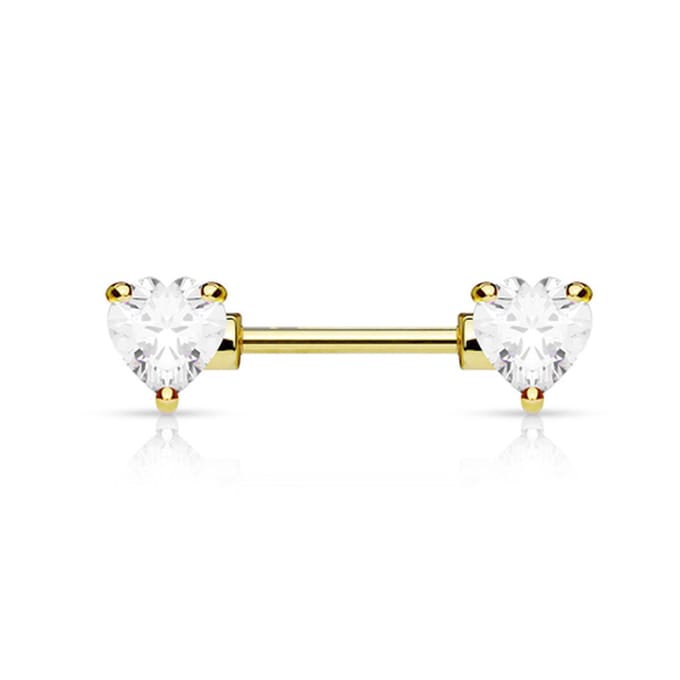 Tepelpiercing hart met steen 1.6x16 - goud - LMPiercings