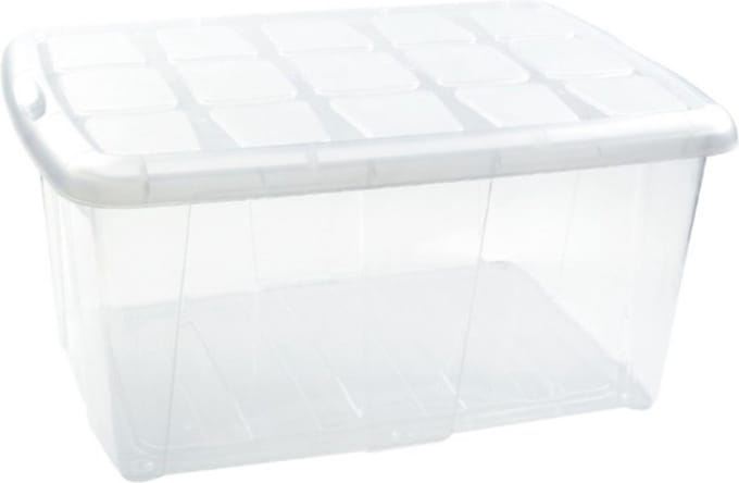 Plasticforte opslagbak organizers met deksel - transparant/wit - 60 liter - kunststof