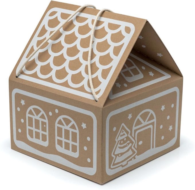 Kerstcadeauverpakking, huis met witte opdruk 30x30x35 cm
