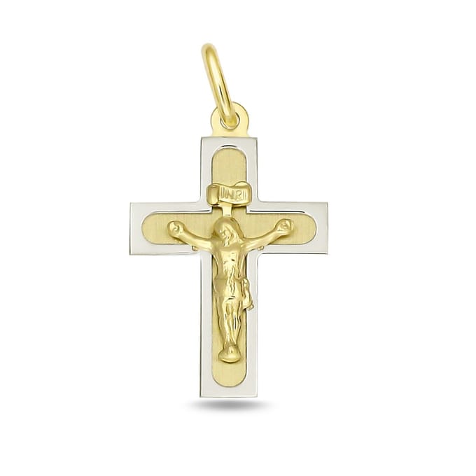 Juwelier Zwartevalk 14 karaat gouden bicolor kruis hanger - 14.283