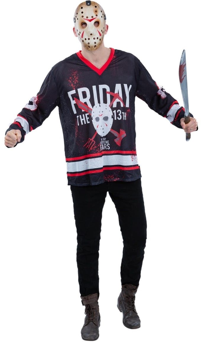 Smiffys - Friday The 13th, Hockey Top Kostuum Top - L - Rood/Zwart