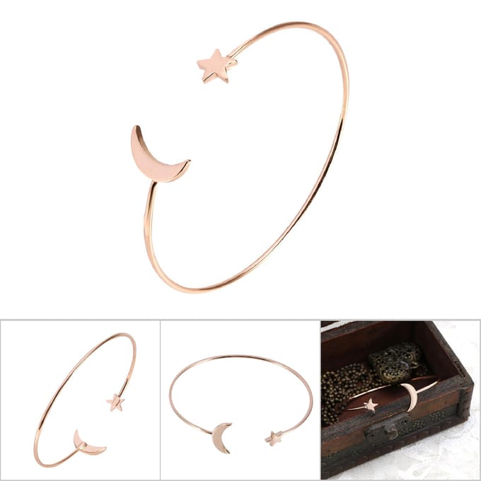Dames Open Armband Koperplating Armband Bangle met Maan Ster Decoratie (Rosé goud) white