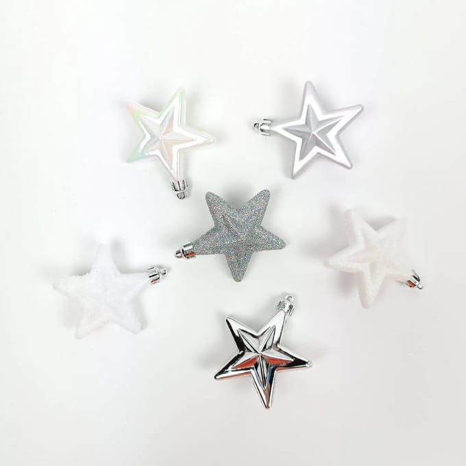 Kerstversiering, plastic sterren, 6 stuks