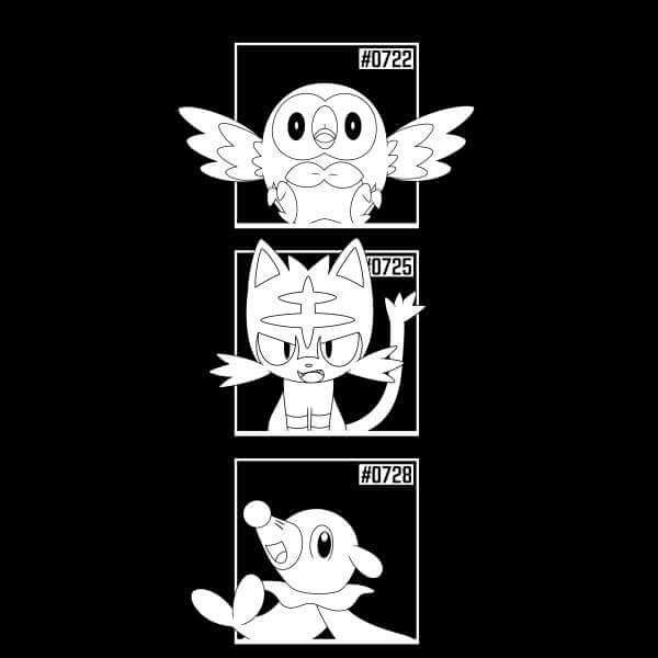Pokemon Generation 7 Monochrome Starters Men's T-Shirt - Black - S