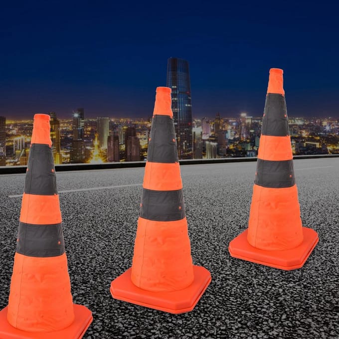 70cm Hoge Kwaliteit Wegverkeer Opvouwbare Pylonen Met Reflecterende Strip Veiligheid orange