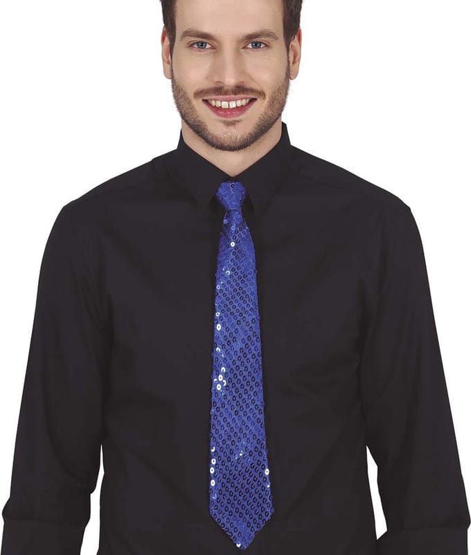 Fiestas Guirca Carnaval verkleed stropdas met pailletten - donkerblauw - polyester - volwassenen