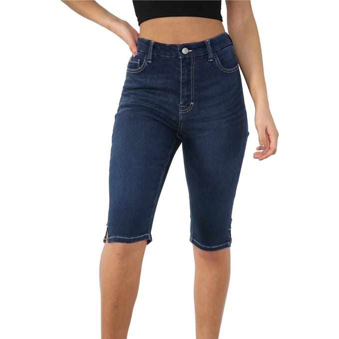 MYT Magic Shaping denim short met hoge taille voor dames, blauw
