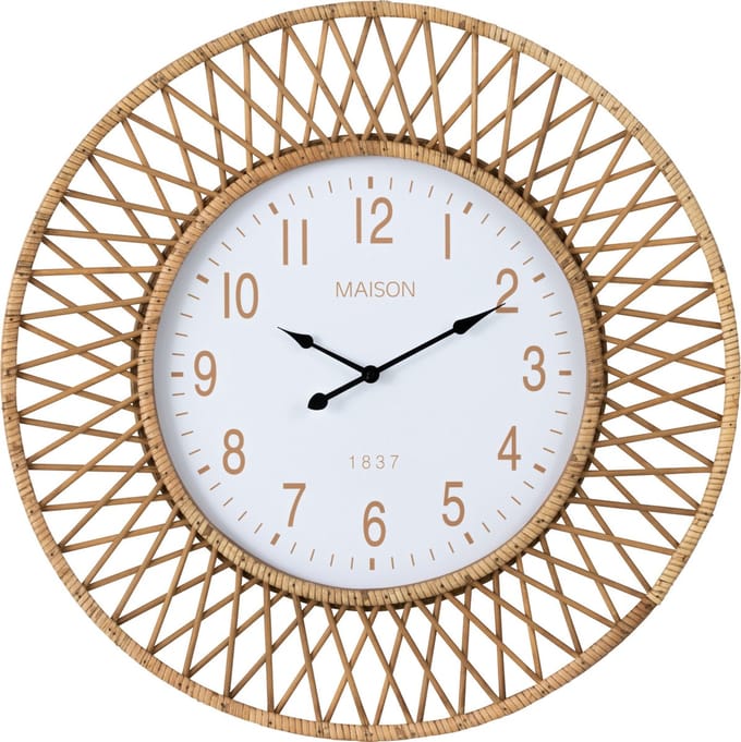 J-Line klok Wonder - rotan - naturel/wit - large - Ø 61.5 cm