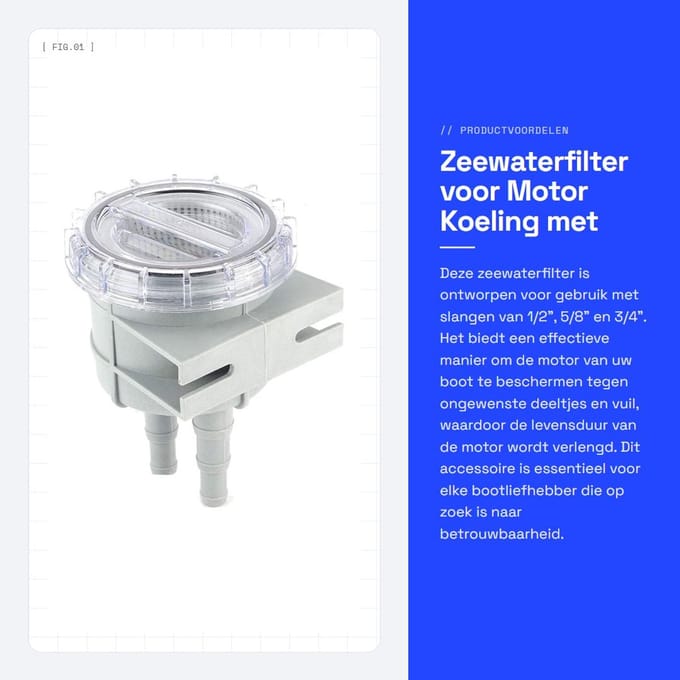 Dailygoods- Zeewaterfilter 4,3 Inch - Inlaatzeef - Motorbescherming - Slang 1/2"/5/8"/3/4" - Multi-interface - Efficiënte Koeling - Waterfilter