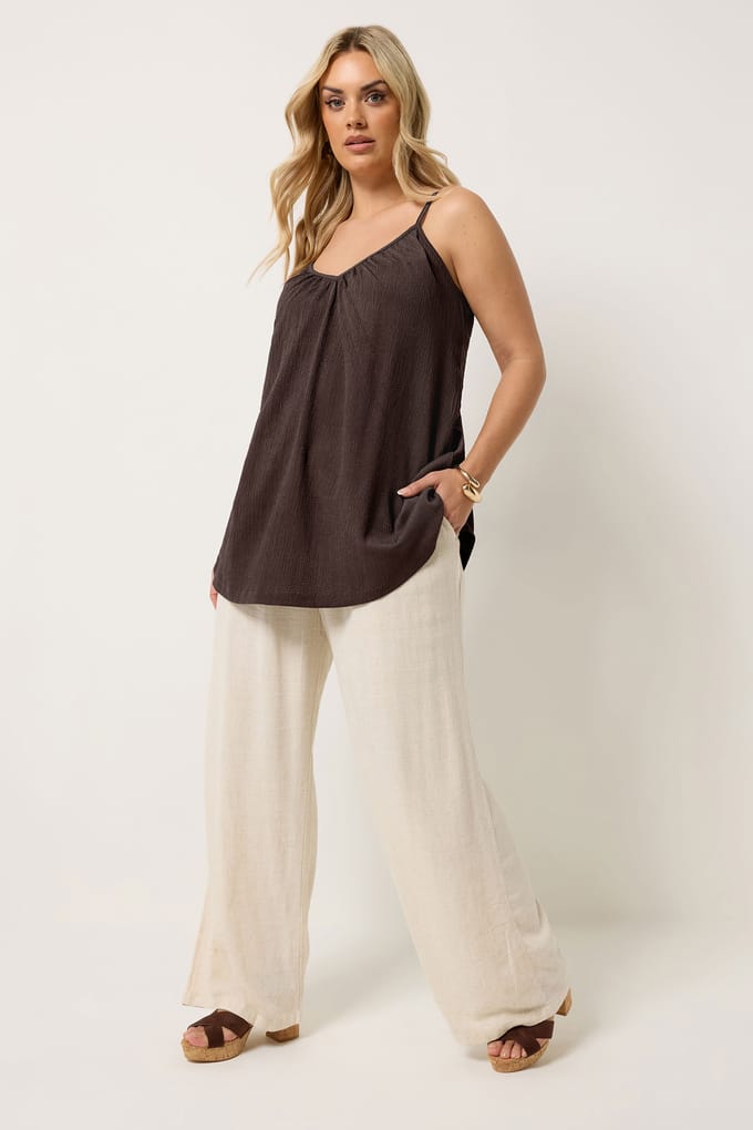 Yours Chocoladebruine Getextureerde Top Met Plooien Size 42