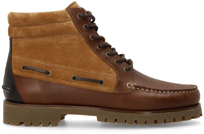 Manfield - Heren - Cognac leren veterboots - Maat 46