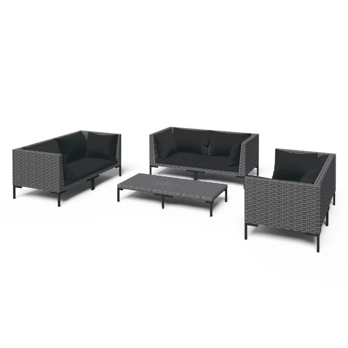 vidaXL - 7-delige - Loungeset - met - kussens - poly - rattan - donkergrijs