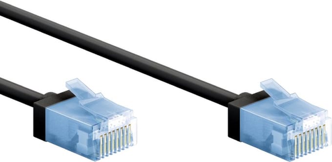 Goobay Ultraflexibele CAT 6A netwerkkabel, 2 m, U/UTP, zwart, extra-korte RJ45-stekkers (15,3 mm), LSZH