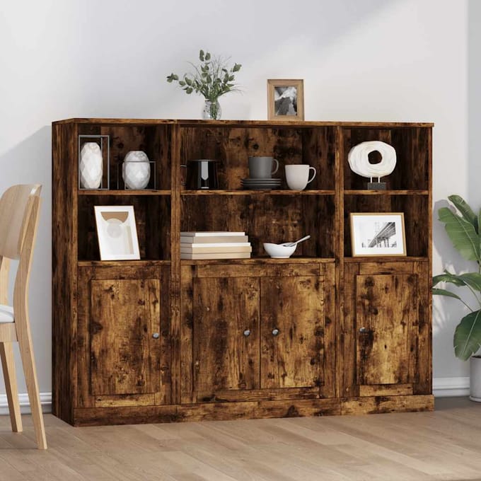 vidaXL - Hoge - kasten - 3 - st - bewerkt - hout - gerookt - eikenkleurig