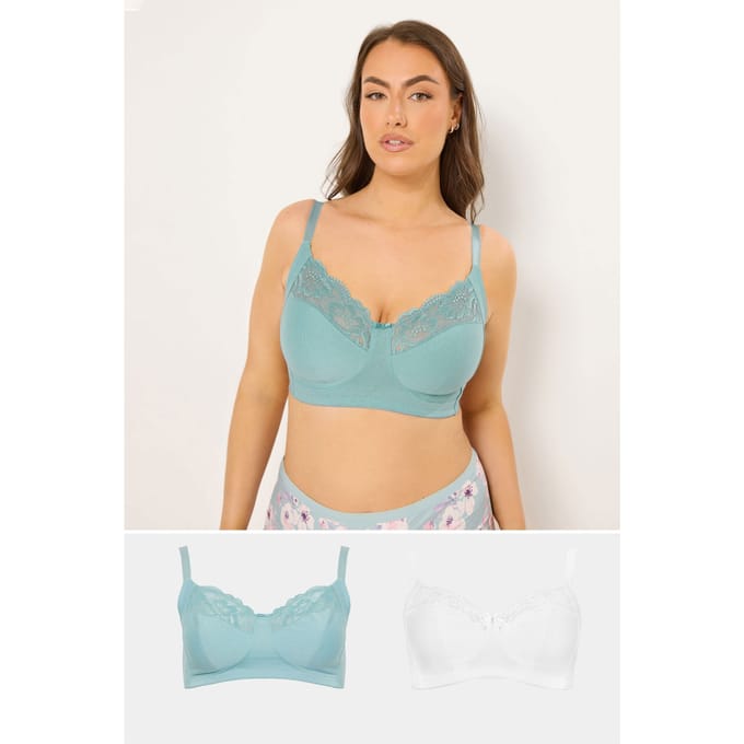 Yours 2 Pack Blauwe Ongevulde Beugelloze Katoenen Bralette Met Kantsize 100E
