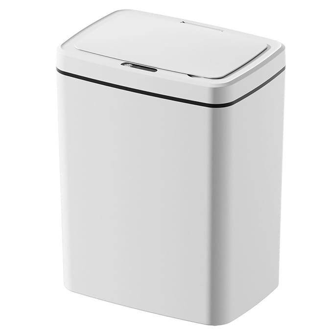 Poubelle à Capteur de Mouvement 14L Alimentée par Batterie ABS Silencieuse avec Couvercle Poubelle Automatique pour Salon white