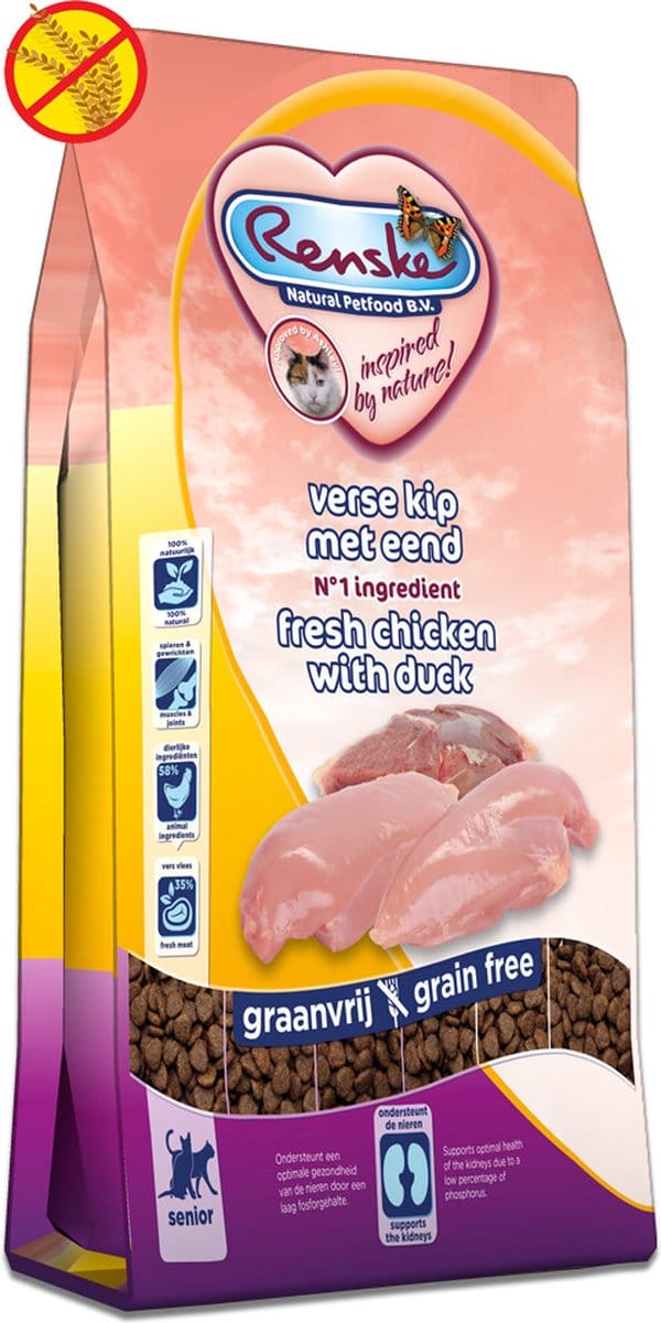 2x Renske Super Premium Kat Senior Kip & Eend 6 kg