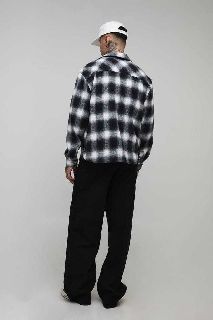 Tall Wide Fit Half & Half Waistband Washed Twill Trouser | Black | Size Medium
