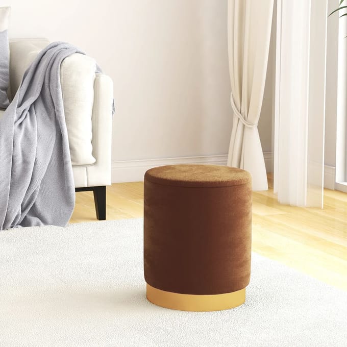 vidaXL - Hocker - met - opbergruimte - rond - fluweel - 31 - x - 37 - cm - bruin