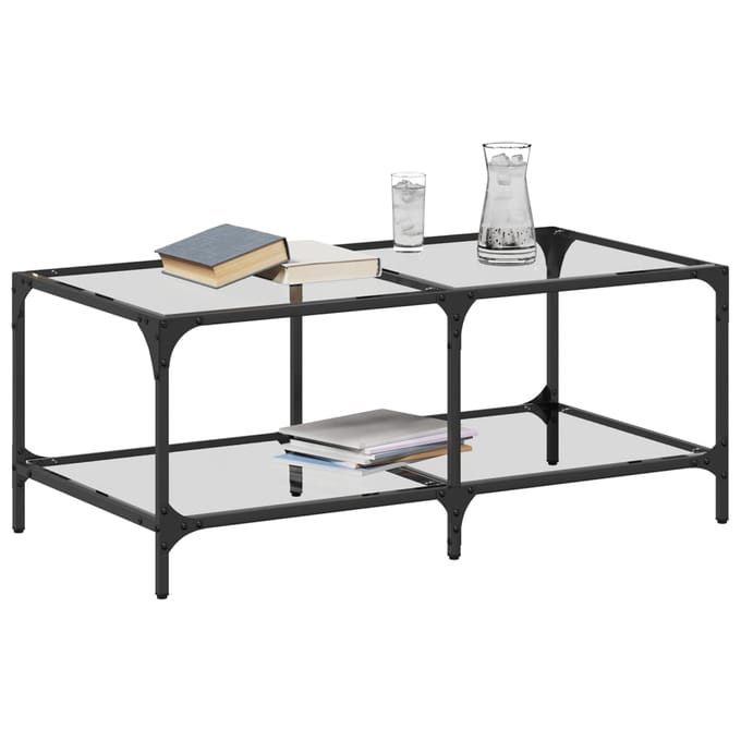 vidaXL - Salontafel - met - transparant - glazen - blad - 98,5x50x40 - cm - staal