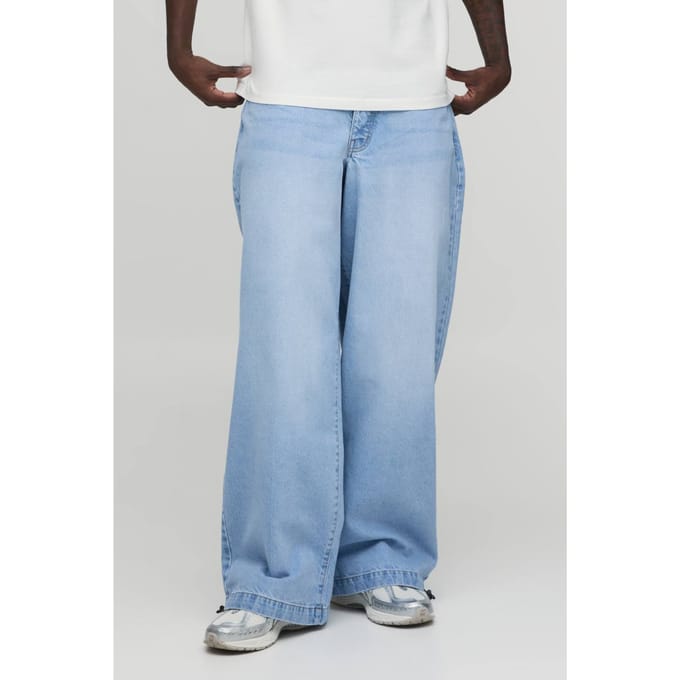 Essential Baggy Parachute Fit Rigid Washed Jeans | Light Blue | Size 46R