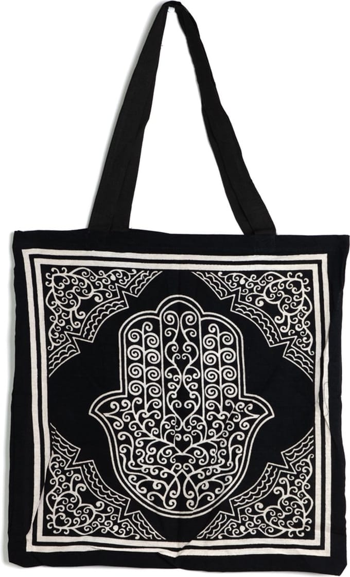Tote Bag Katoen – Hamsa Hand Zwart/Wit (45 cm)