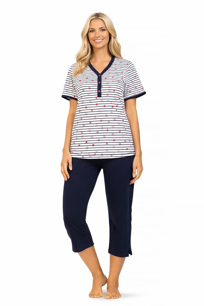 Comtessa Dames Pyjama – Gestreept – 7/8 Broek – 100% Katoen - Maat 52