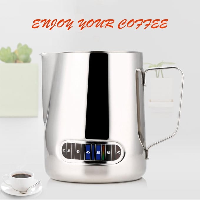 600ml Roestvrijstalen Koffie Melk Opschuitlepel met Thermometer black