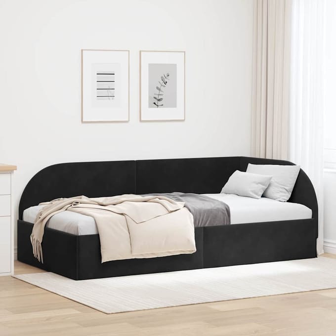 vidaXL - Hoek - Bed - Frame - Zwart - 90 - x - 190 - cm - Fluweel
