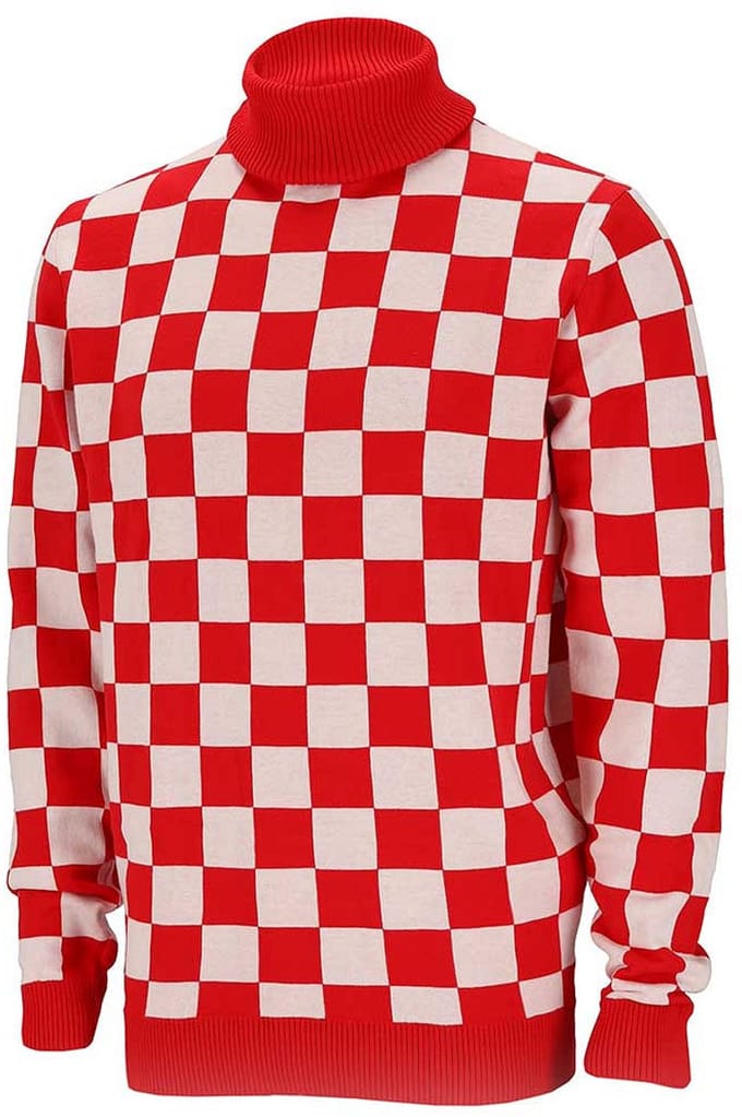 Apollo Carnaval verkleed trui Brabant - coltrui - rood/wit geblokt - dames / heren - turtleneck L