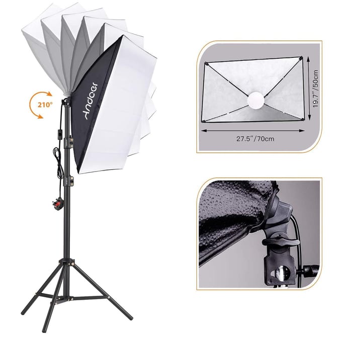 Andoer Studio Fotografie Lichtset Softbox Verlichtingsset met 85W 2800K-5700K Tweekleurige temperatuur US Plug black