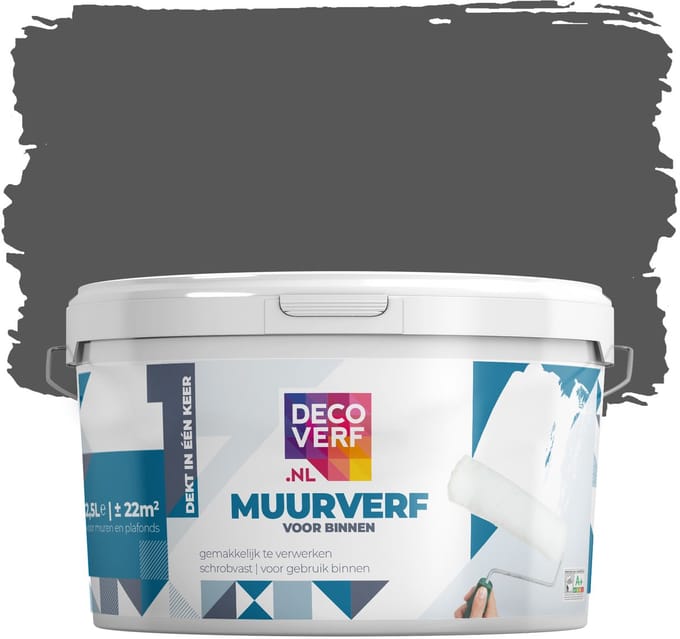 Decoverf muurverf mat koolgrijs, 2.5L