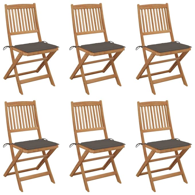 vidaXL - Inklapbare - stoelen - 6 - st - met - kussens - massief - acaciahout